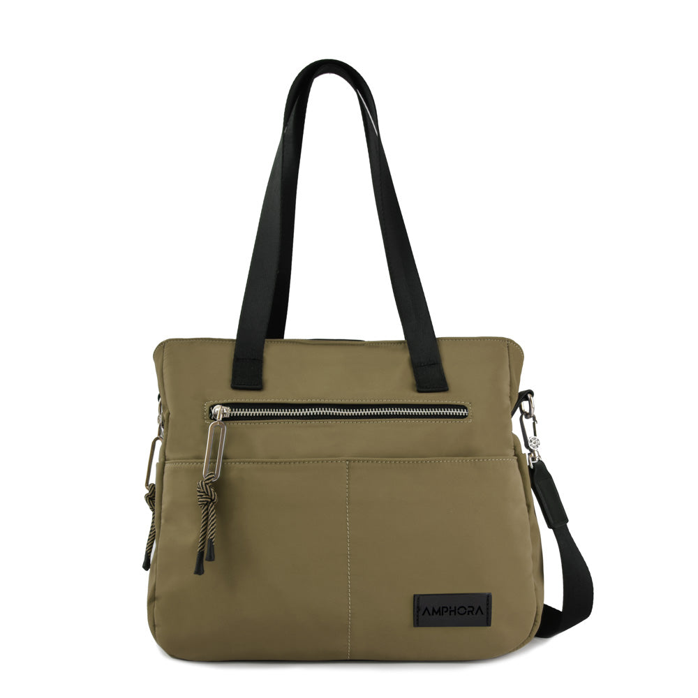 Cartera tote tres divisiones mediana adelina verde oliva