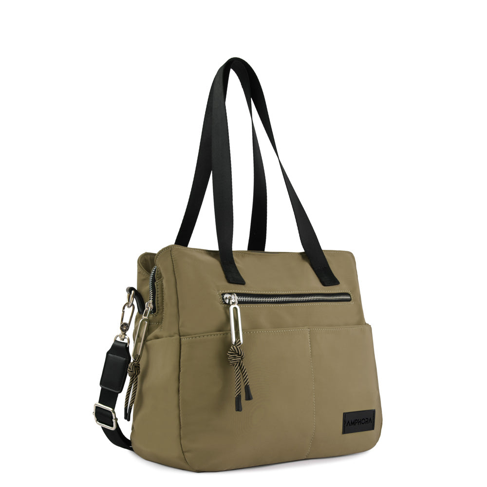 Cartera tote tres divisiones mediana adelina verde oliva