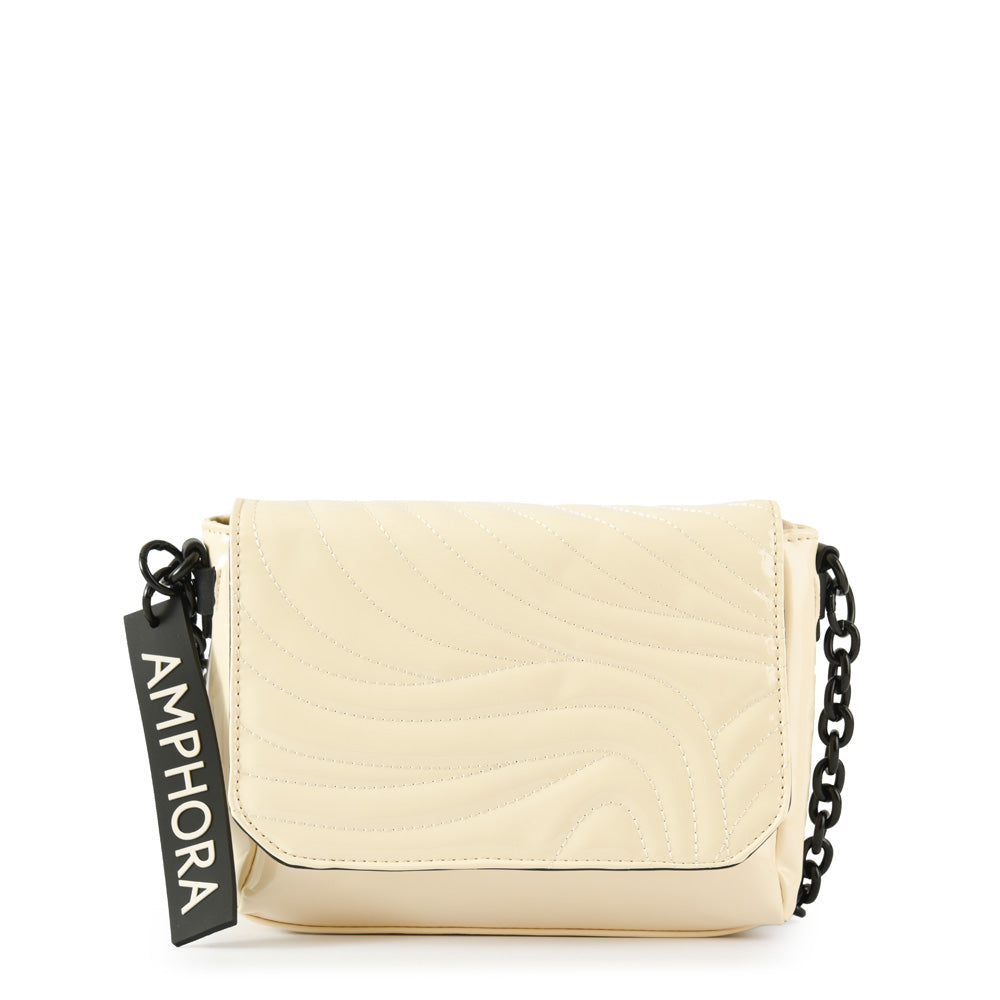 Cartera bandolera con tapa araki mediana blanco crudo