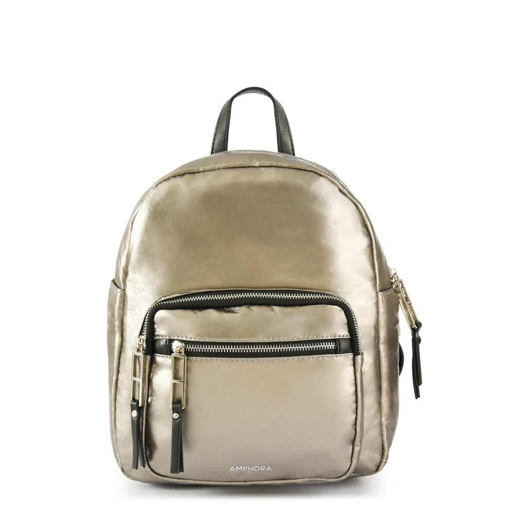 Mochila Con Tapa Mediana Organic Plateado Oscuro