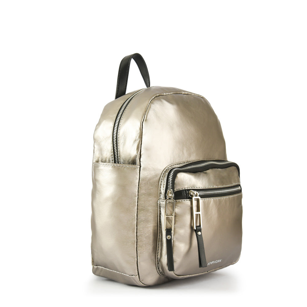 Mochila Con Tapa Mediana Organic Plateado Oscuro