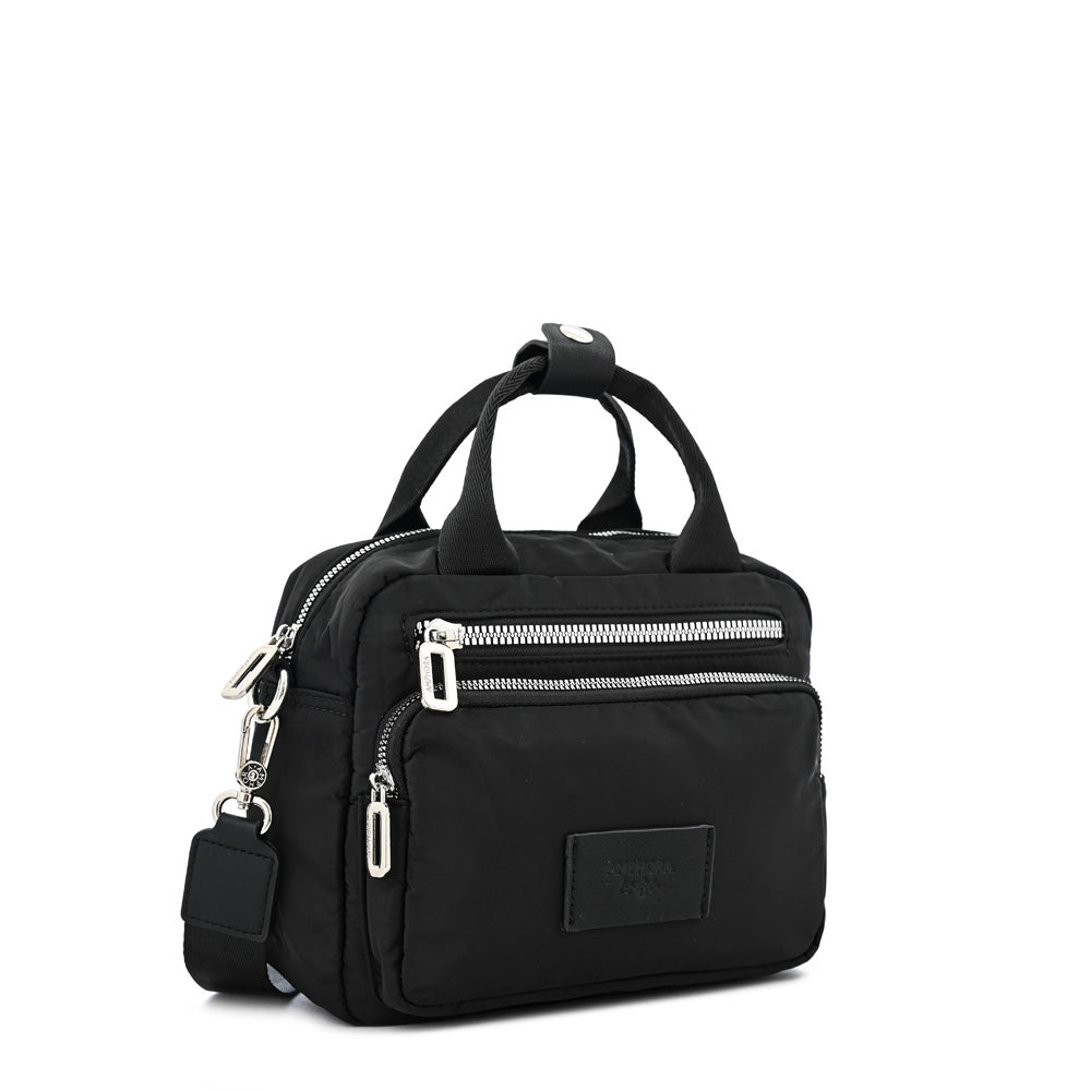 Cartera bandolera mediana poxy negro texturizado