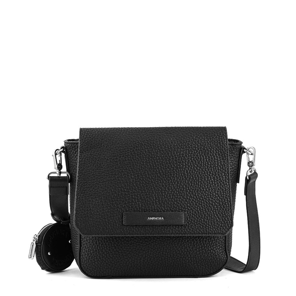 Cartera bandolera con tapa cameleon mediana negro