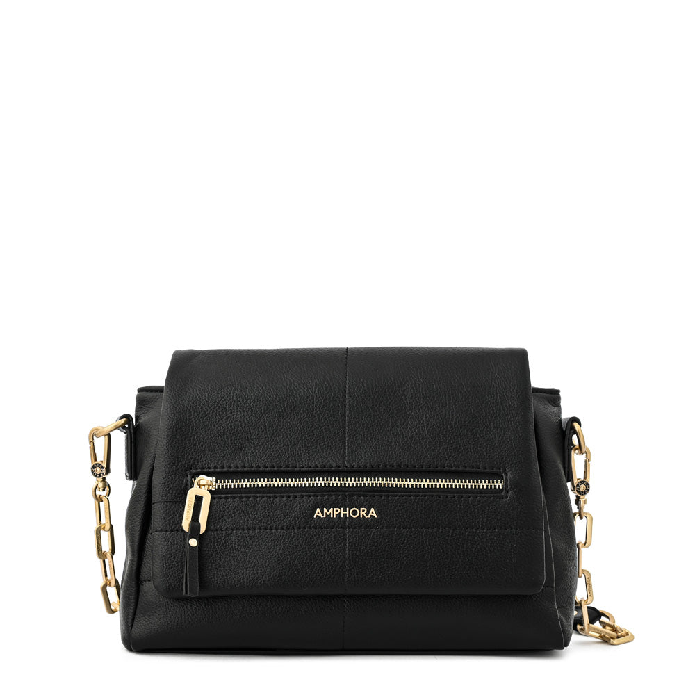 Cartera bandolera con tapa elena mediana negro