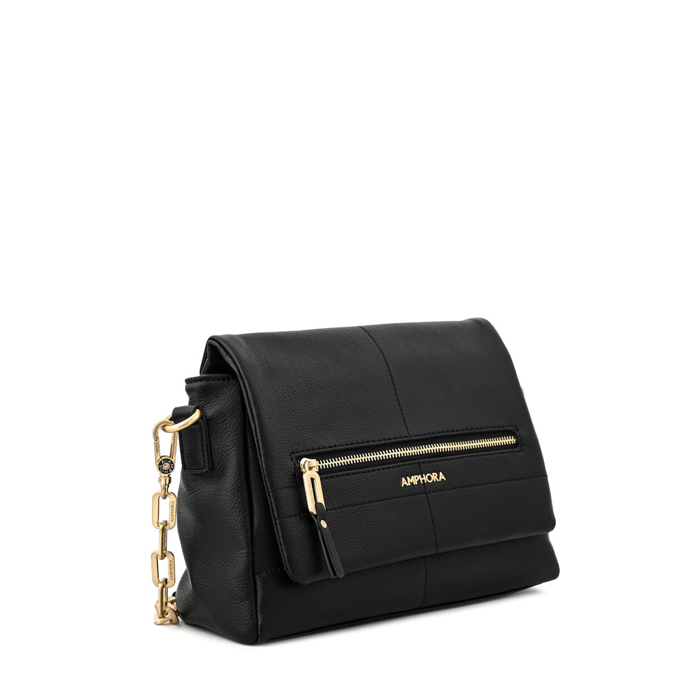 Cartera bandolera con tapa elena mediana negro