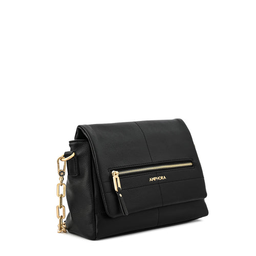 Cartera bandolera con tapa elena mediana negro