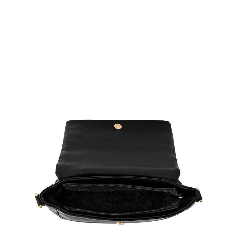 Cartera bandolera con tapa elena mediana negro