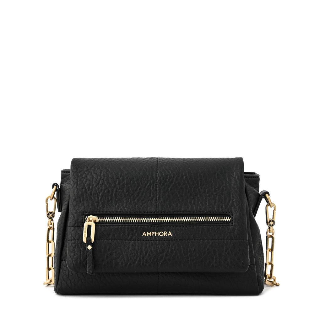 Cartera bandolera con tapa elena mediana negro especial
