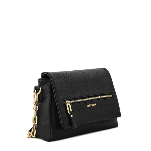 Cartera bandolera con tapa elena mediana negro especial