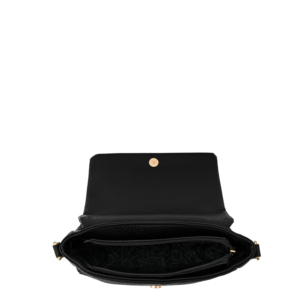 Cartera bandolera con tapa elena mediana negro especial