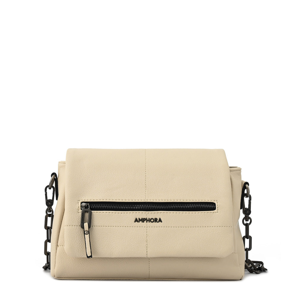 Cartera bandolera con tapa elena mediana blanco crudo