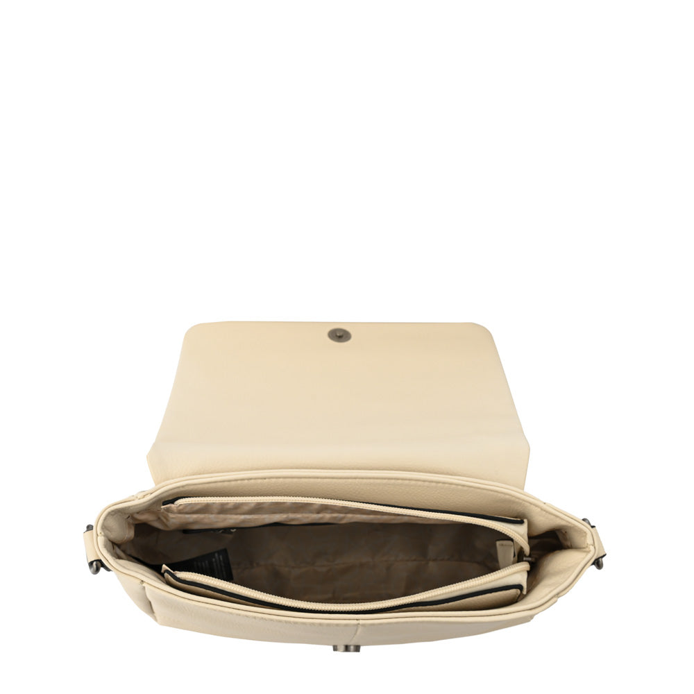 Cartera bandolera con tapa elena mediana blanco crudo