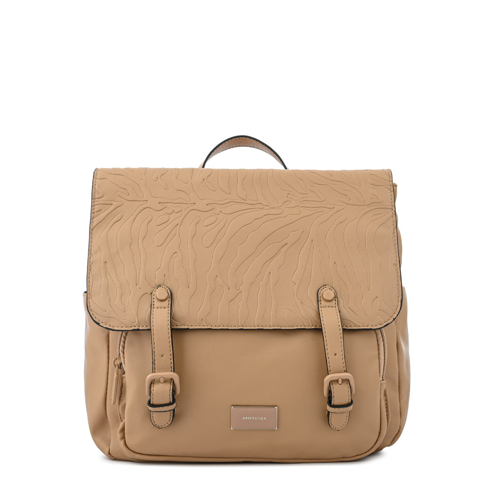 Mochila con tapa samira mediana beige oscuro