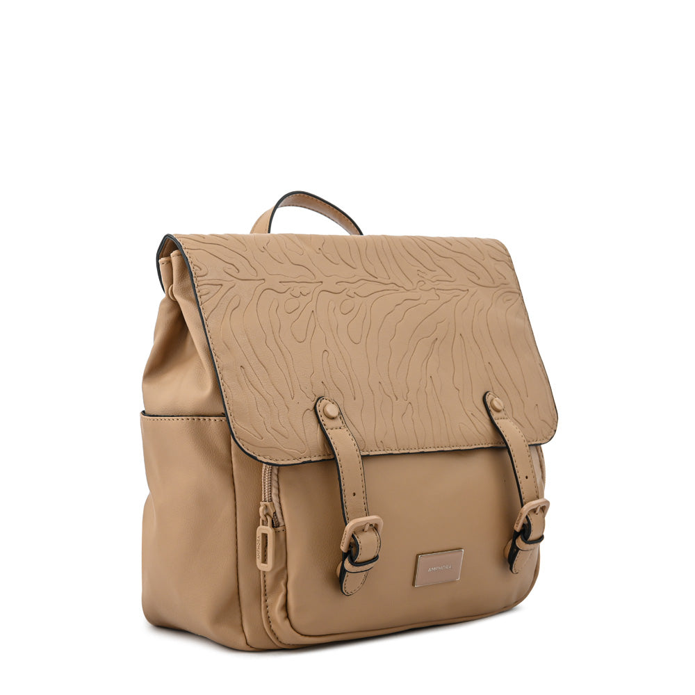 Mochila con tapa mediana samira beige oscuro