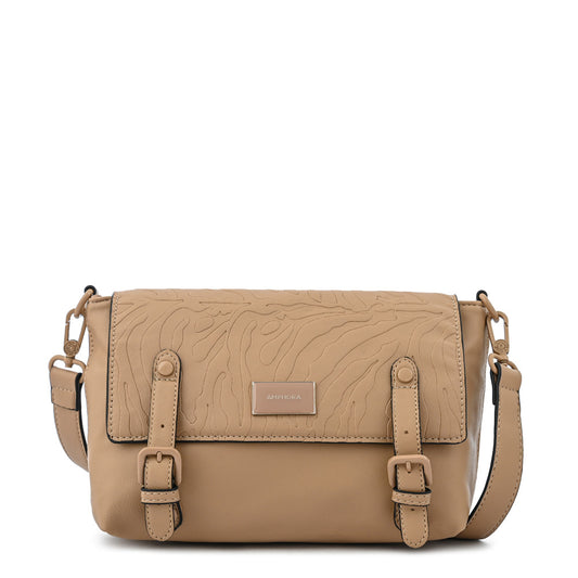 Cartera bandolera con tapa mediana samira beige oscuro