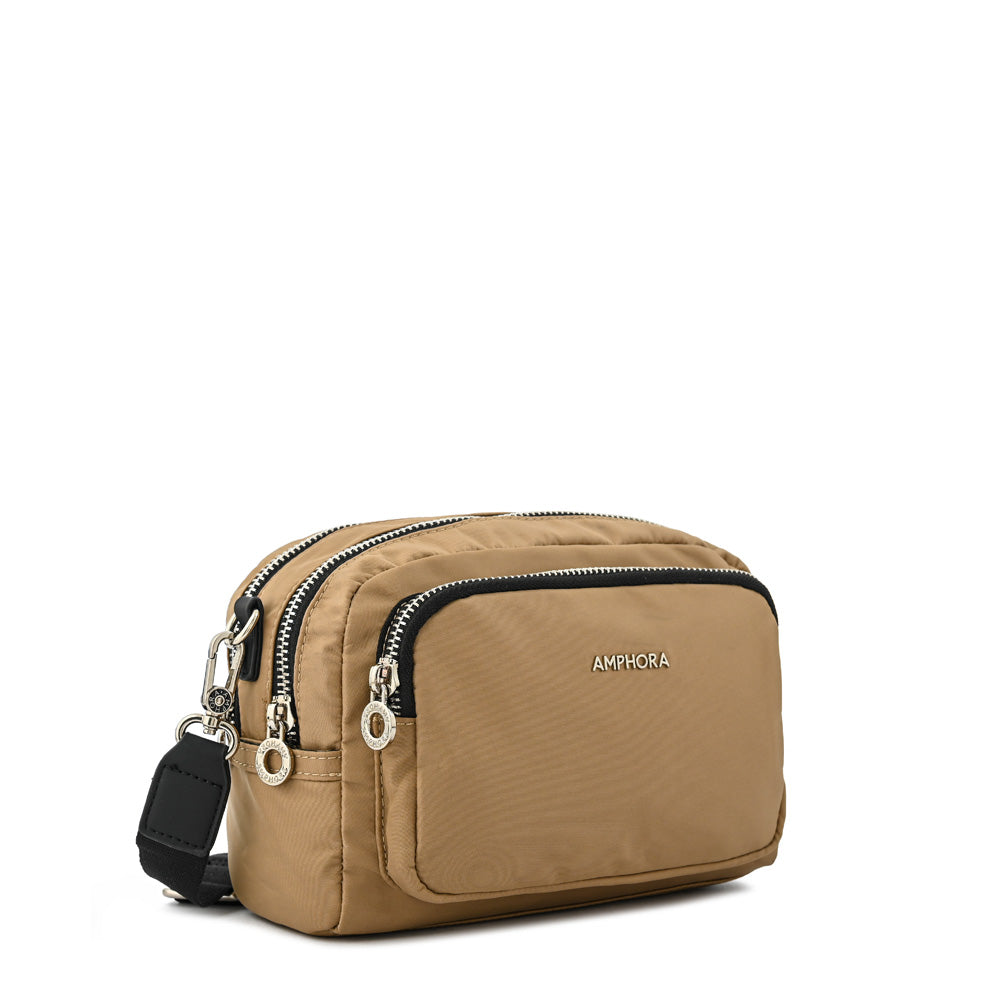 Cartera bandolera mediana karina beige oscuro