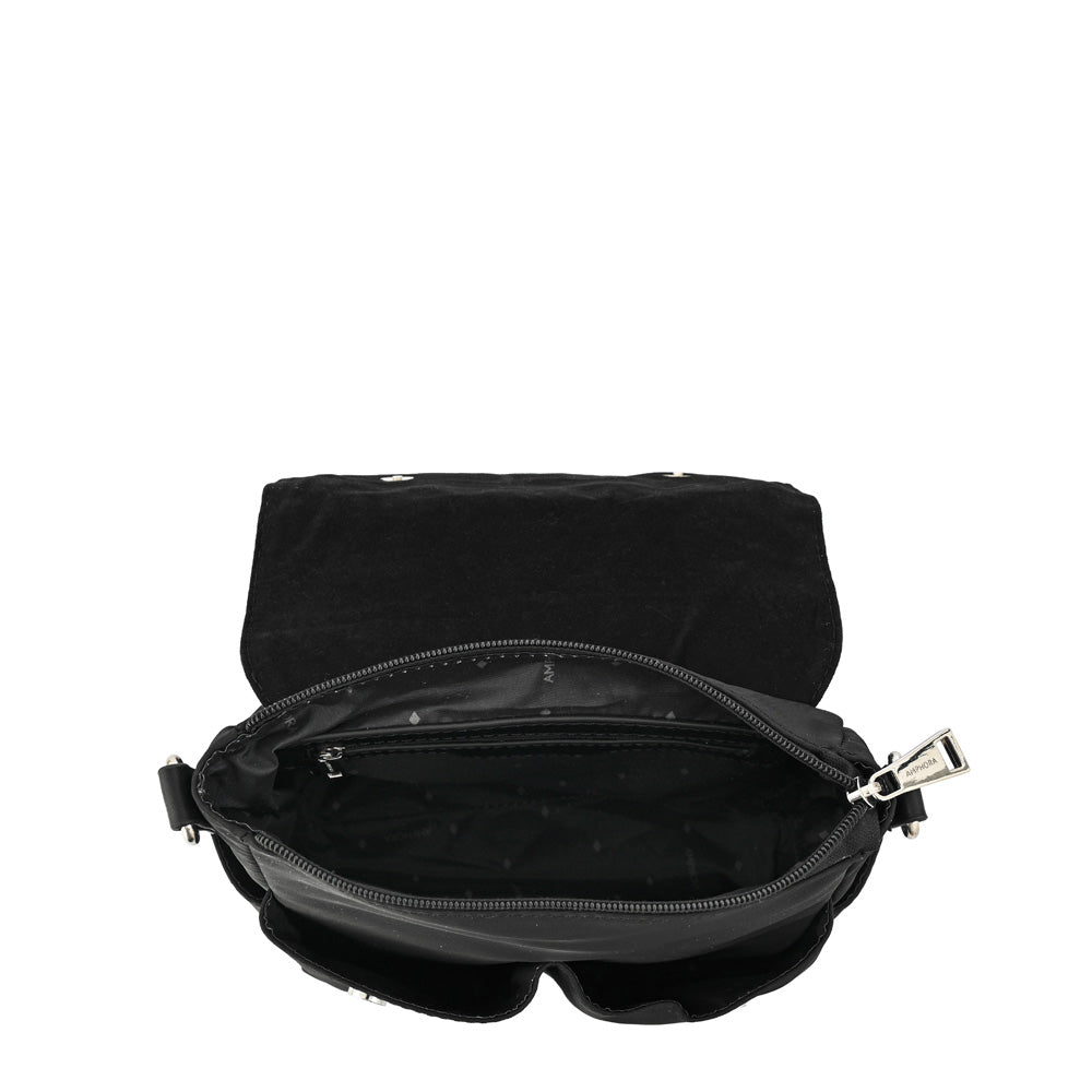 Cartera bandolera mediana birgit negro texturizado