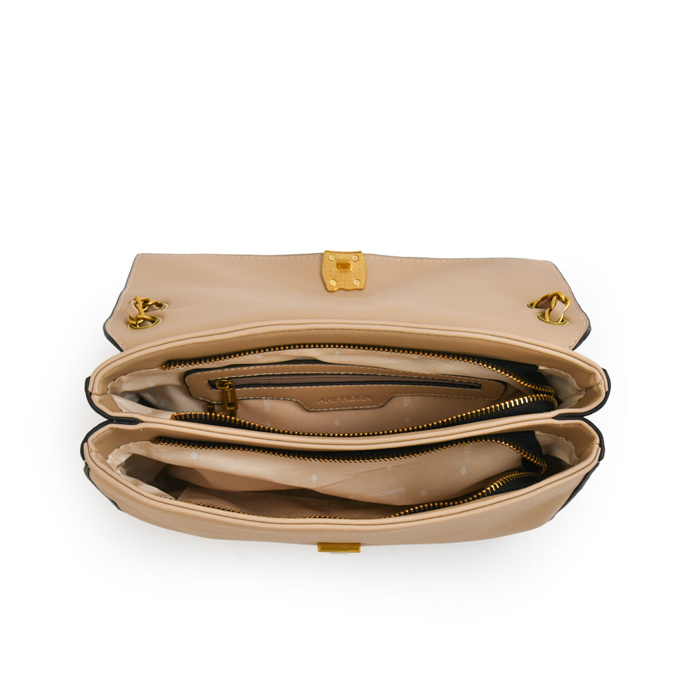 Cartera bandolera con tapa estonia mediana beige
