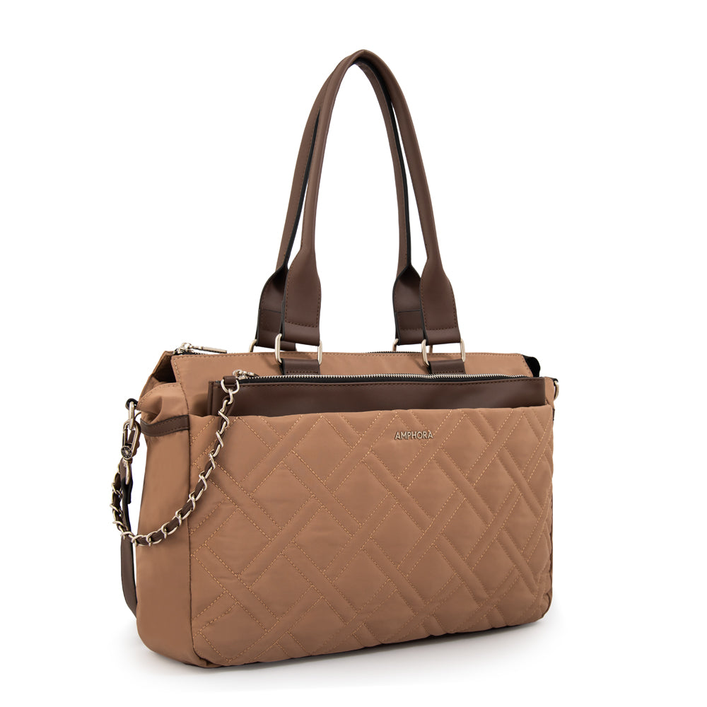 Cartera tote porta notebook gambia grande beige oscuro