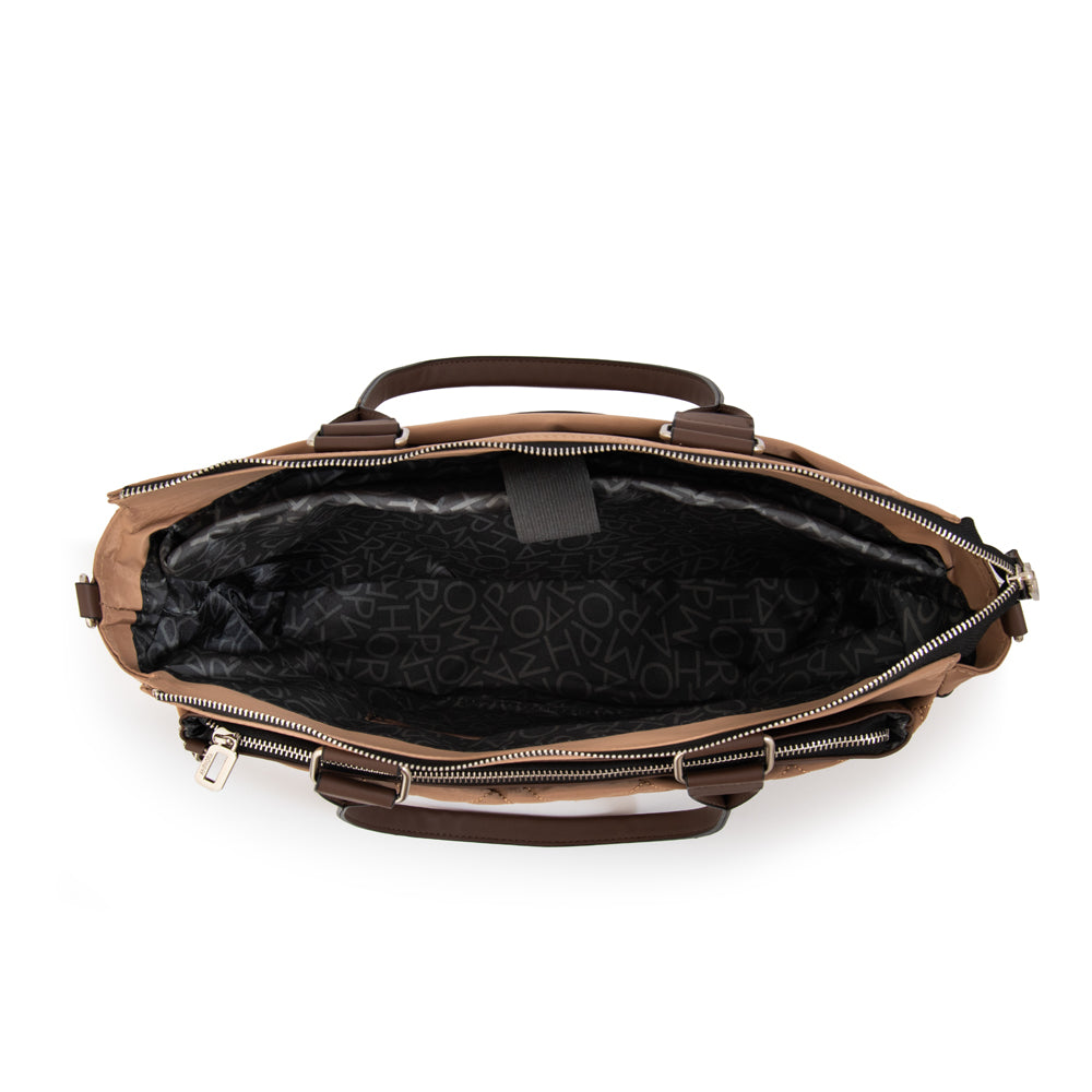 Cartera tote porta notebook gambia grande beige oscuro