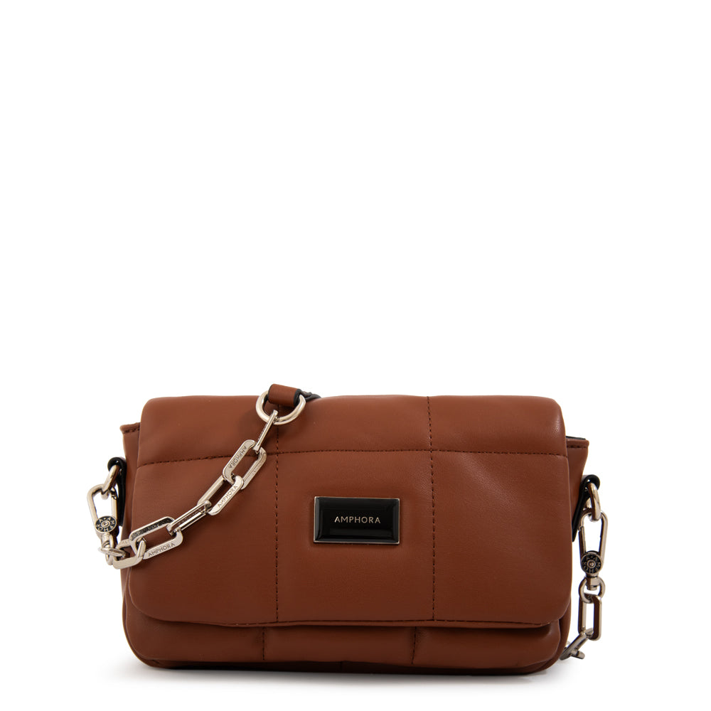 Cartera bandolera con tapa vania mediana café