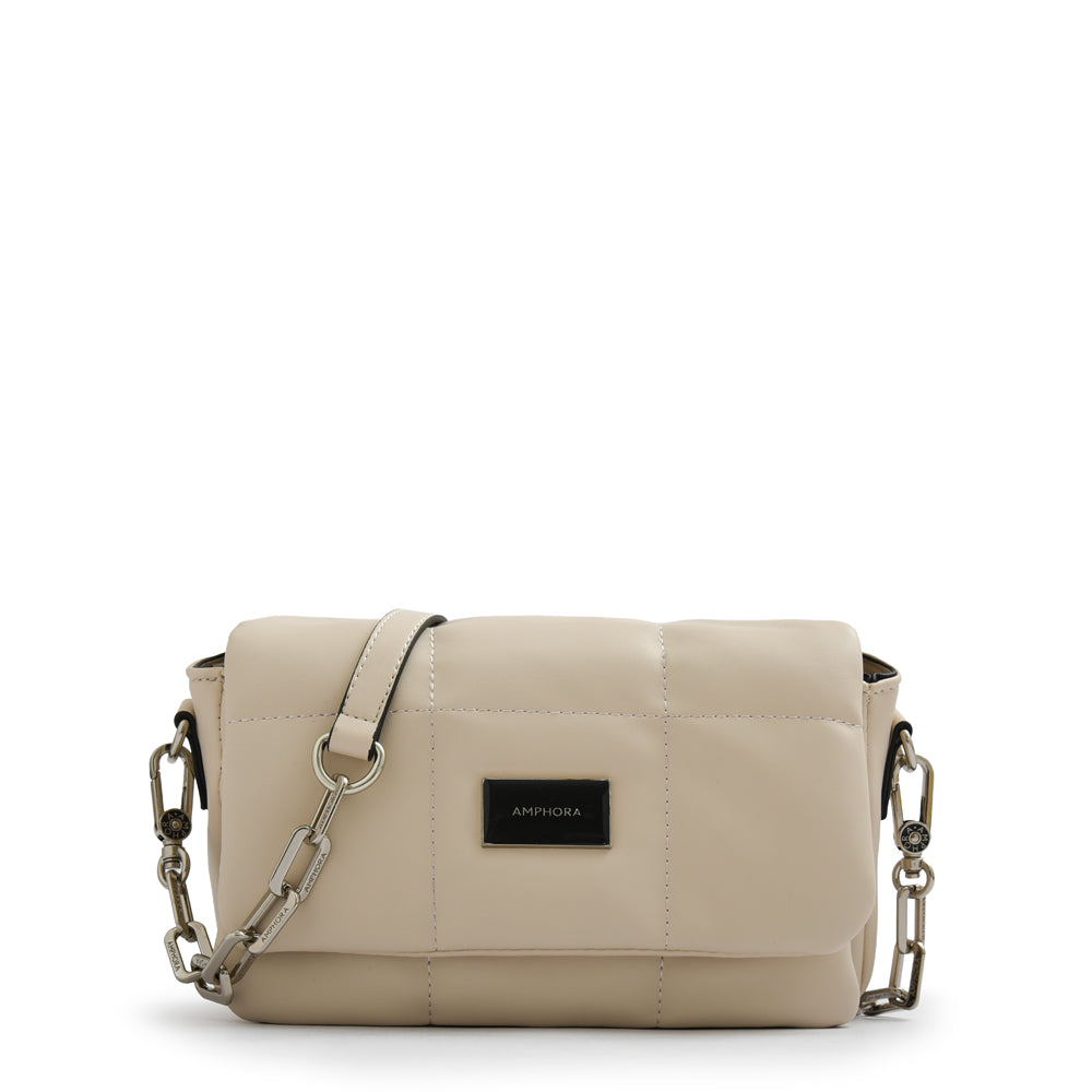 Cartera bandolera con tapa vania mediana blanco crudo