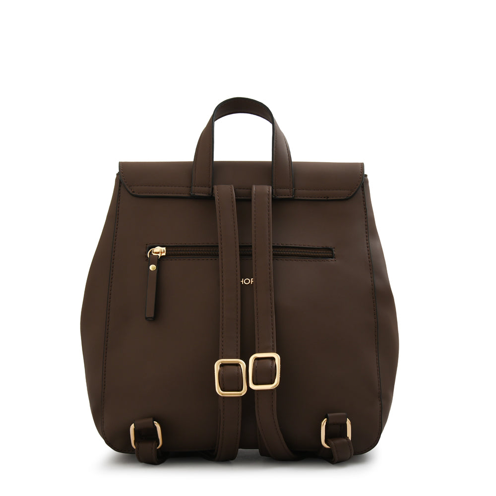 Mochila con tapa mediana lizet café oscuro