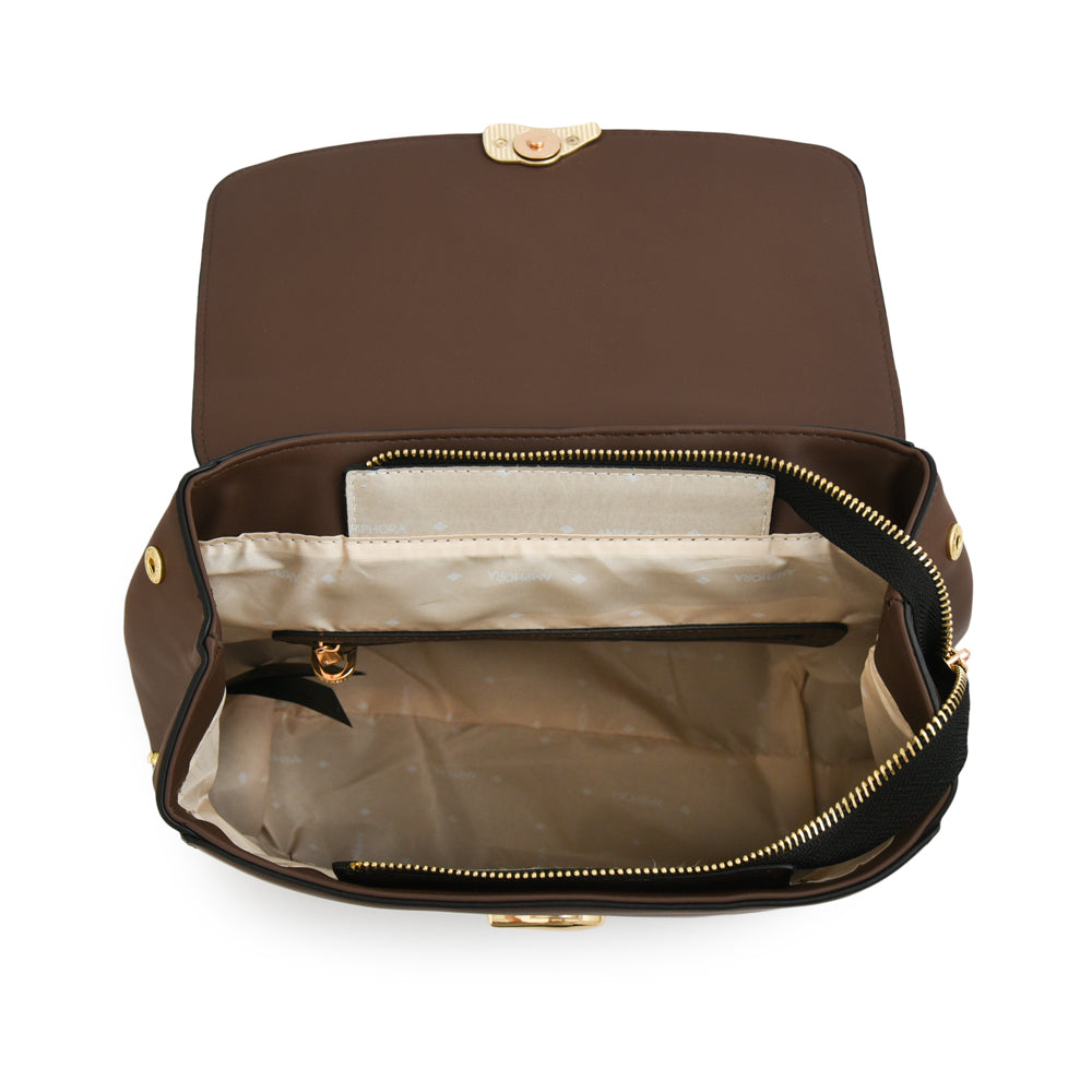 Mochila con tapa lizet mediana café oscuro