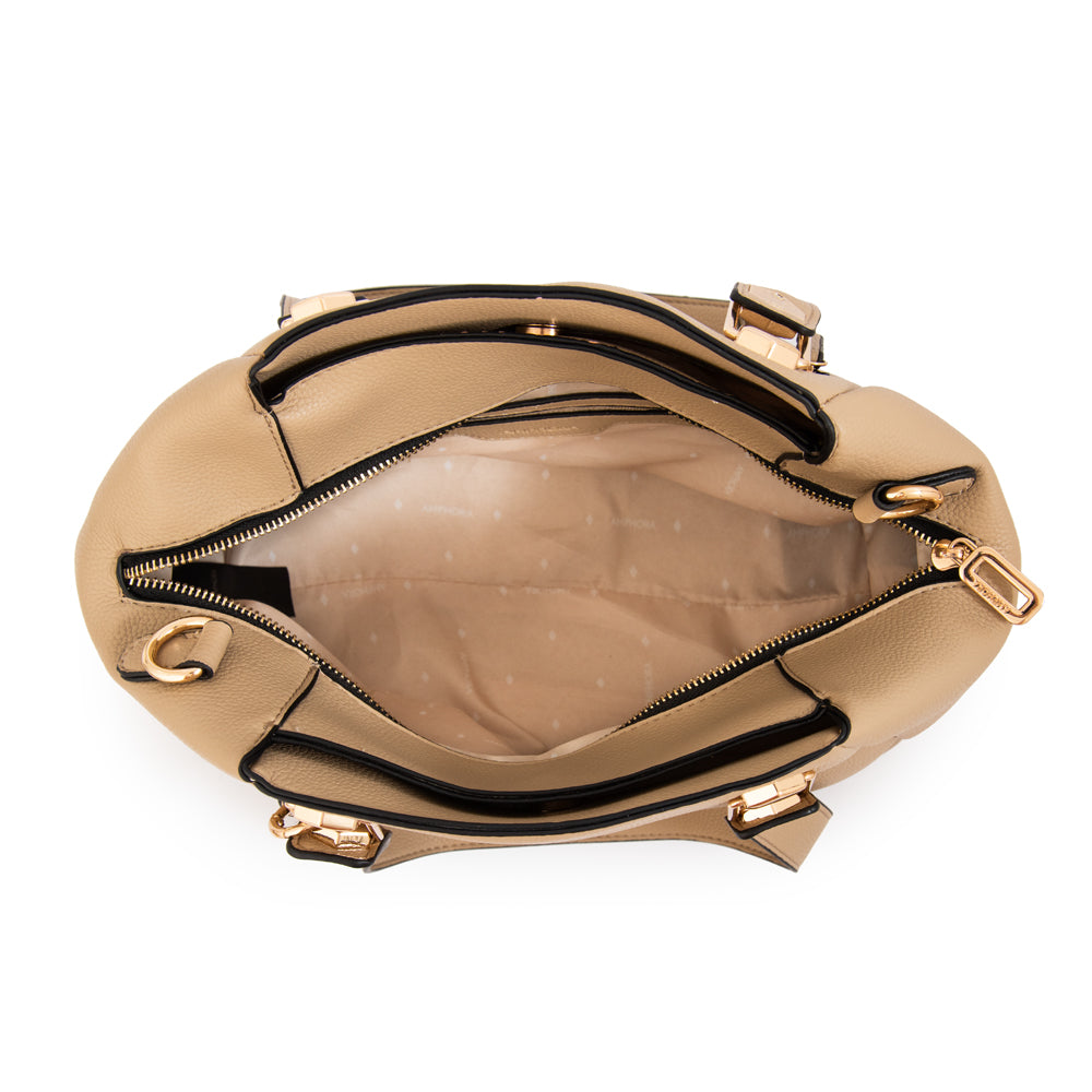 Cartera tote tres divisiones grande silvana beige oscuro