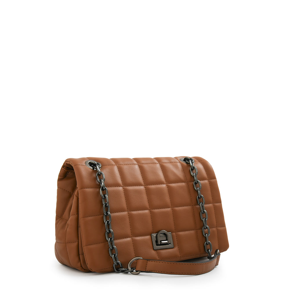 Cartera bandolera con tapa mediana grecia café