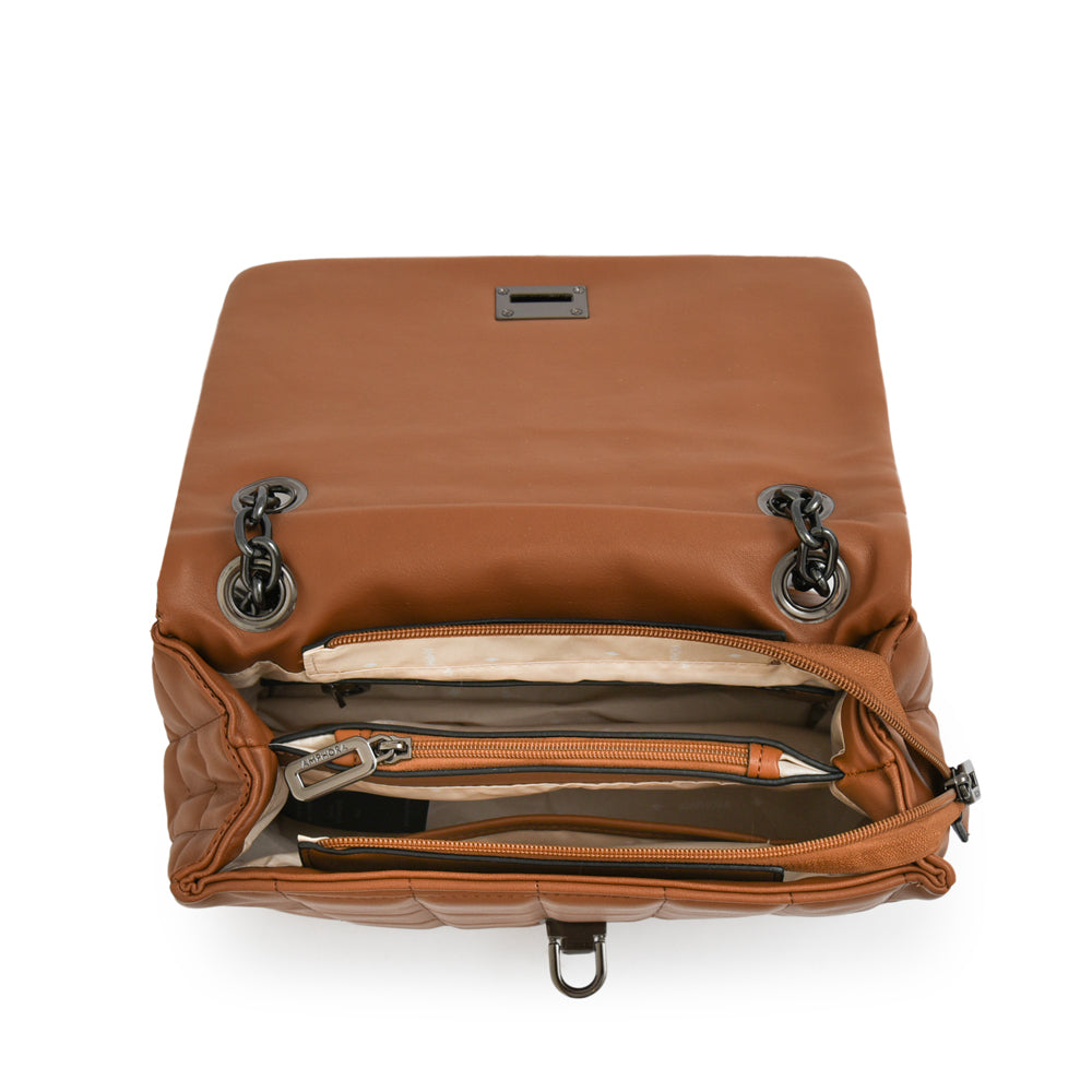 Cartera bandolera con tapa mediana grecia café