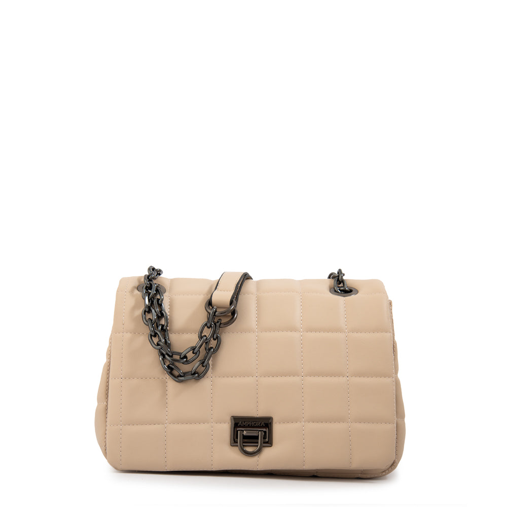 Cartera bandolera con tapa grecia mediana blanco crudo
