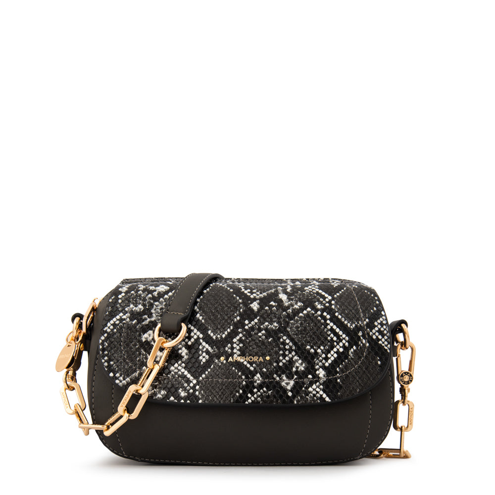 Cartera bandolera con tapa greta pequeña gris oscuro