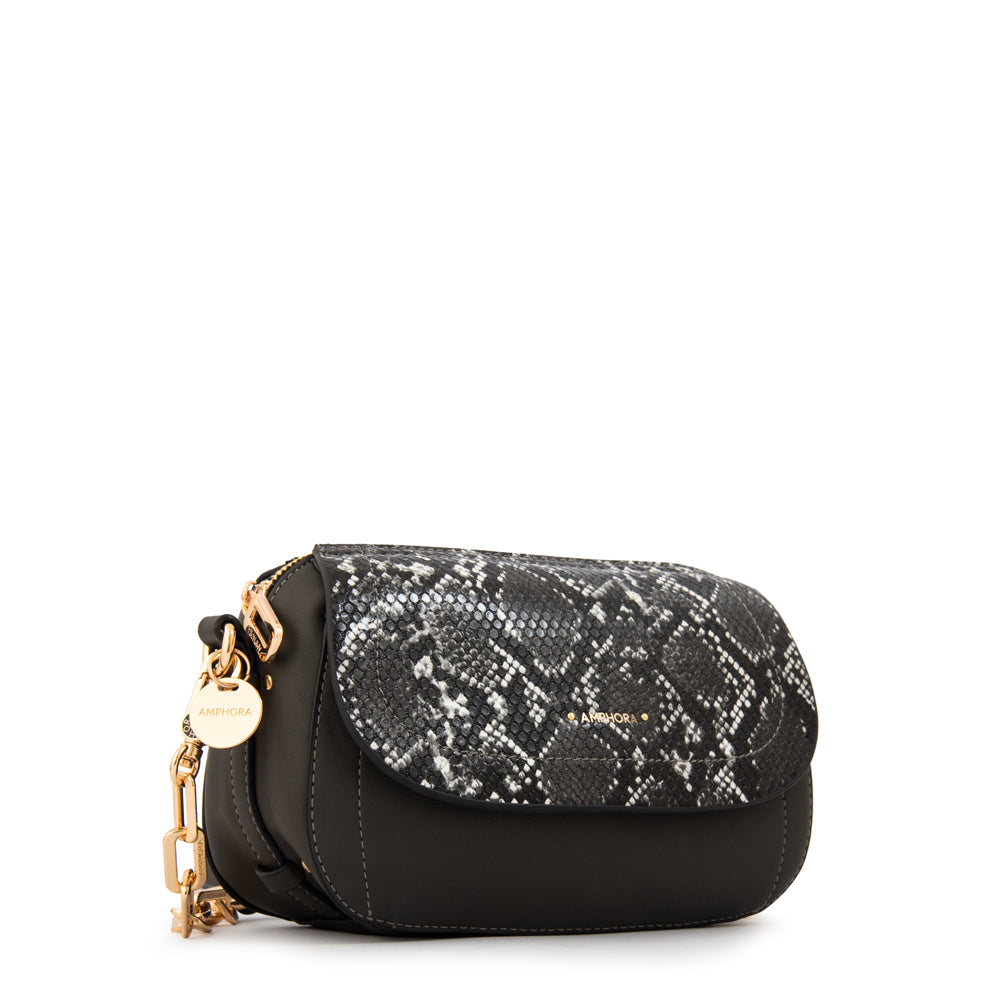 Cartera bandolera con tapa greta pequeña gris oscuro