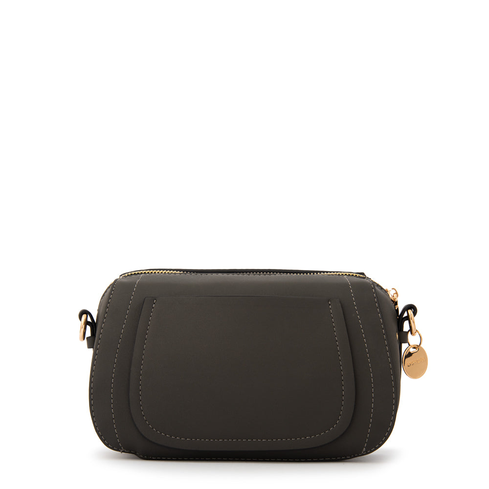 Cartera bandolera con tapa greta pequeña gris oscuro