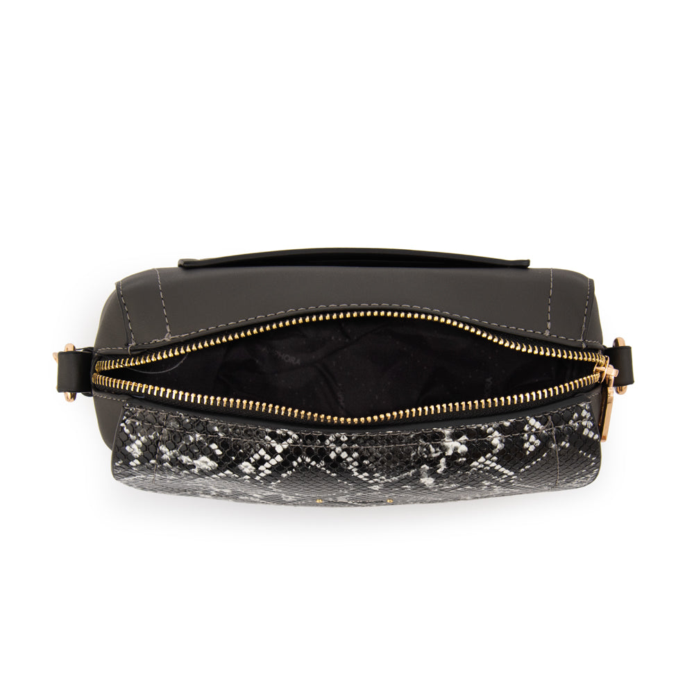 Cartera bandolera con tapa greta pequeña gris oscuro