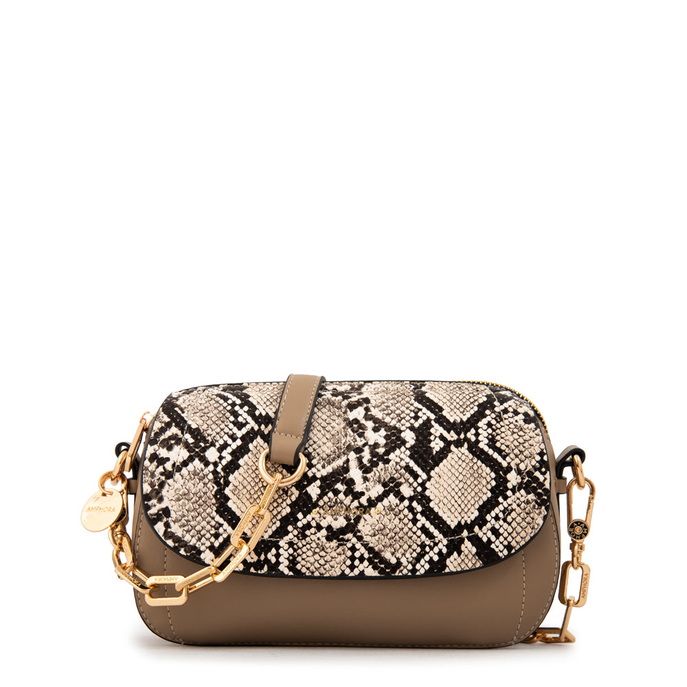 Cartera bandolera con tapa greta pequeña beige