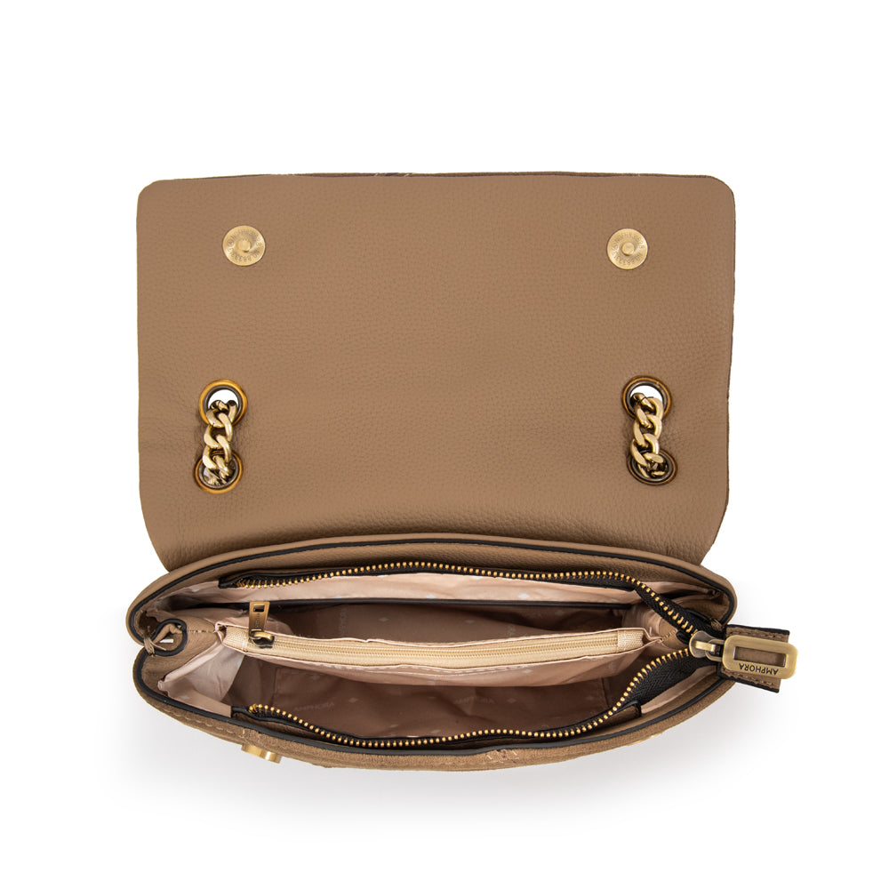 Cartera bandolera con tapa pequeña joan taupe