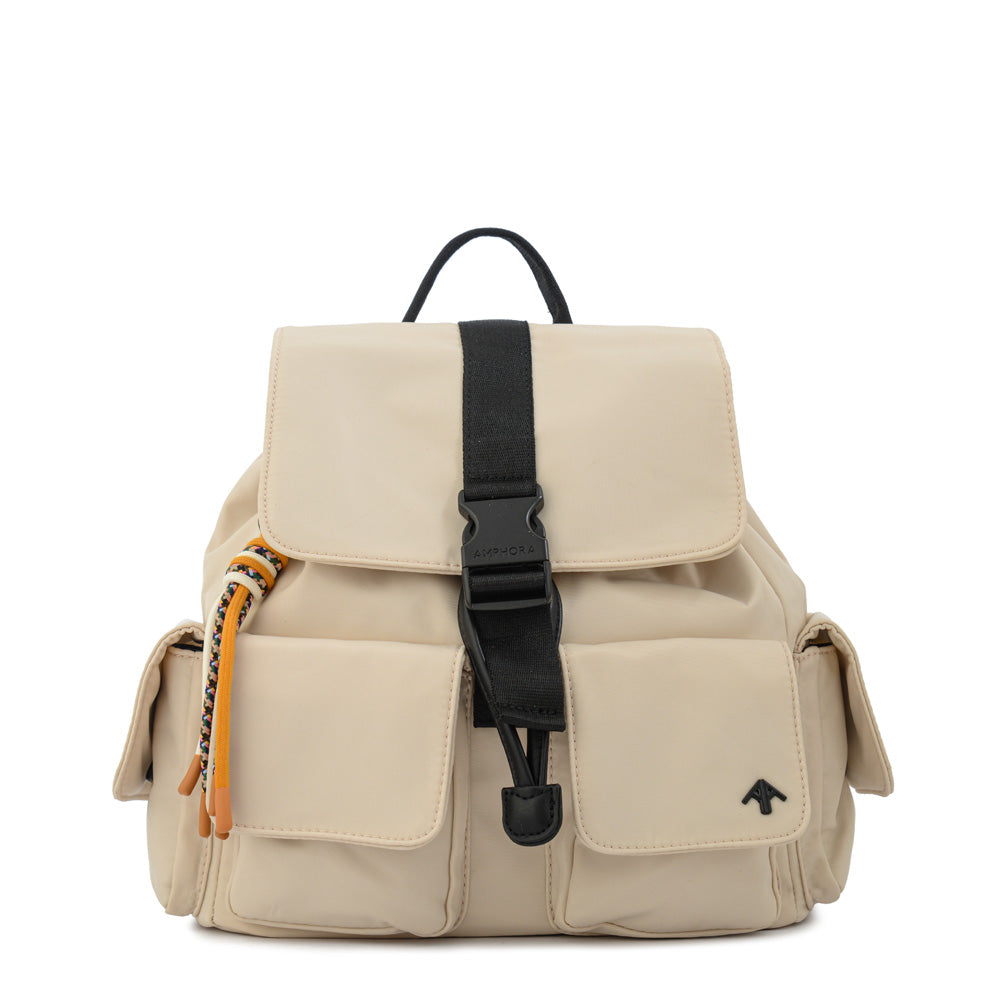Mochila con tapa tina mediana beige