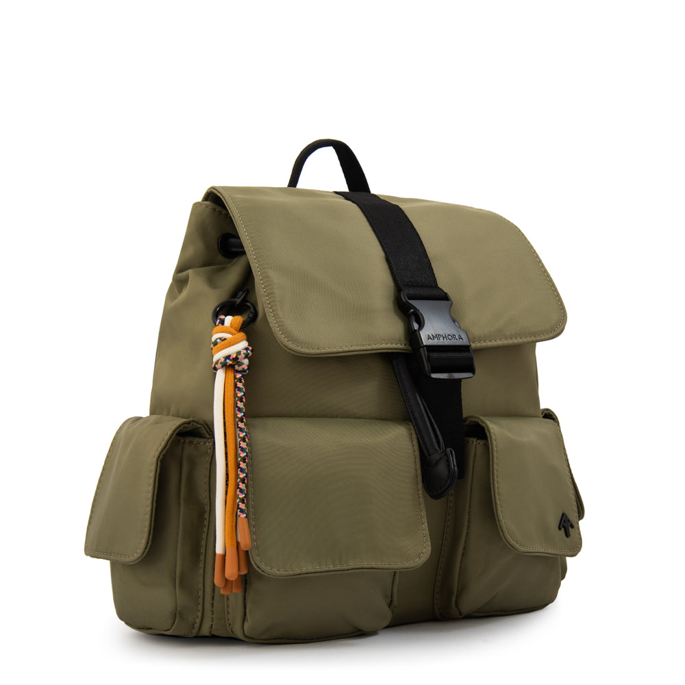 Mochila con tapa tina mediana verde oliva