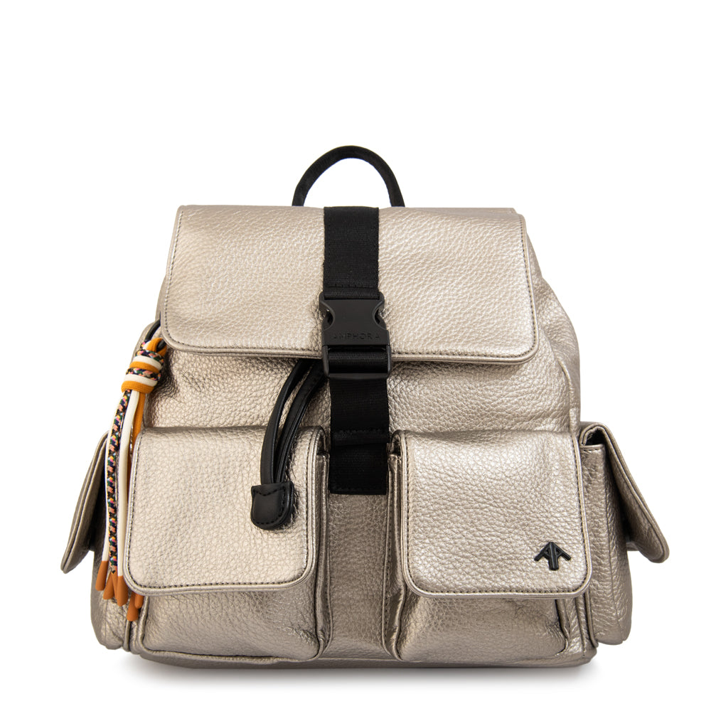 Mochila con tapa tina mediana plateado oscuro