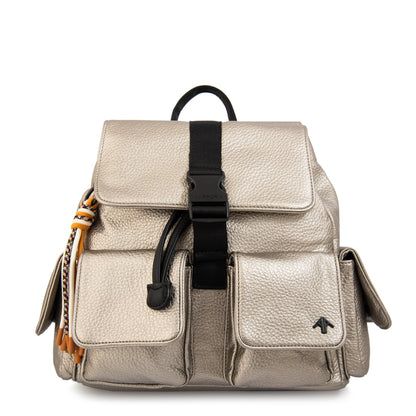 Mochila con tapa tina mediana plateado oscuro