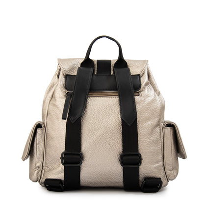 Mochila con tapa tina mediana plateado oscuro