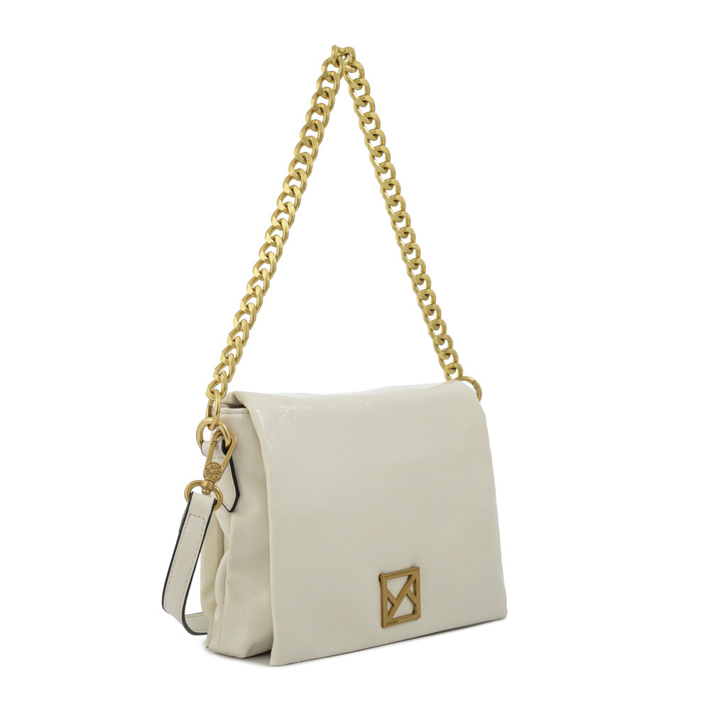 Cartera bandolera con tapa gilly pequeña blanco crudo