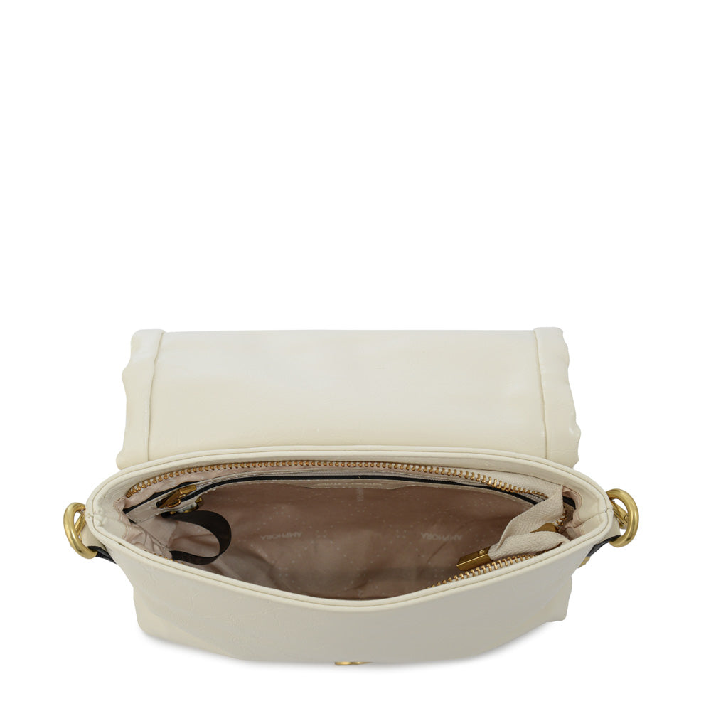 Cartera bandolera con tapa gilly pequeña blanco crudo