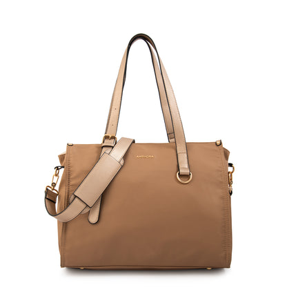 Cartera tote porta notebook fiorela grande beige oscuro