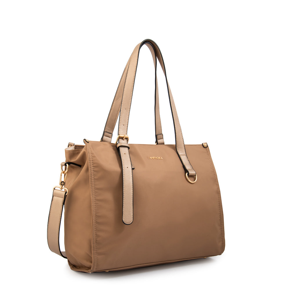 Cartera tote porta notebook fiorela grande beige oscuro