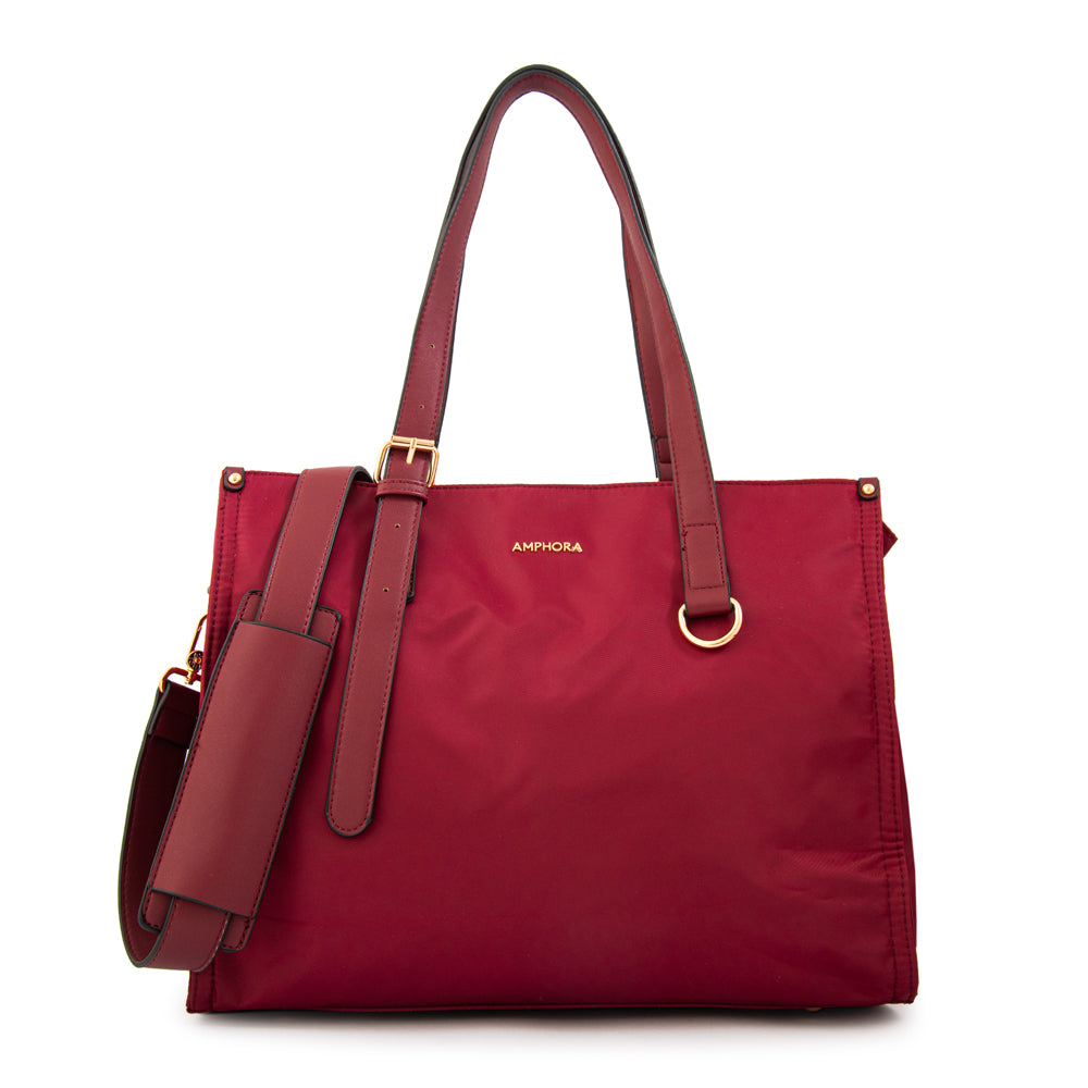Cartera tote porta notebook fiorela grande burdeo
