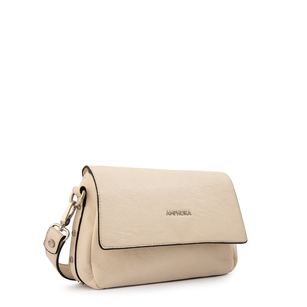 Cartera bandolera con tapa marlet pequeña blanco crudo