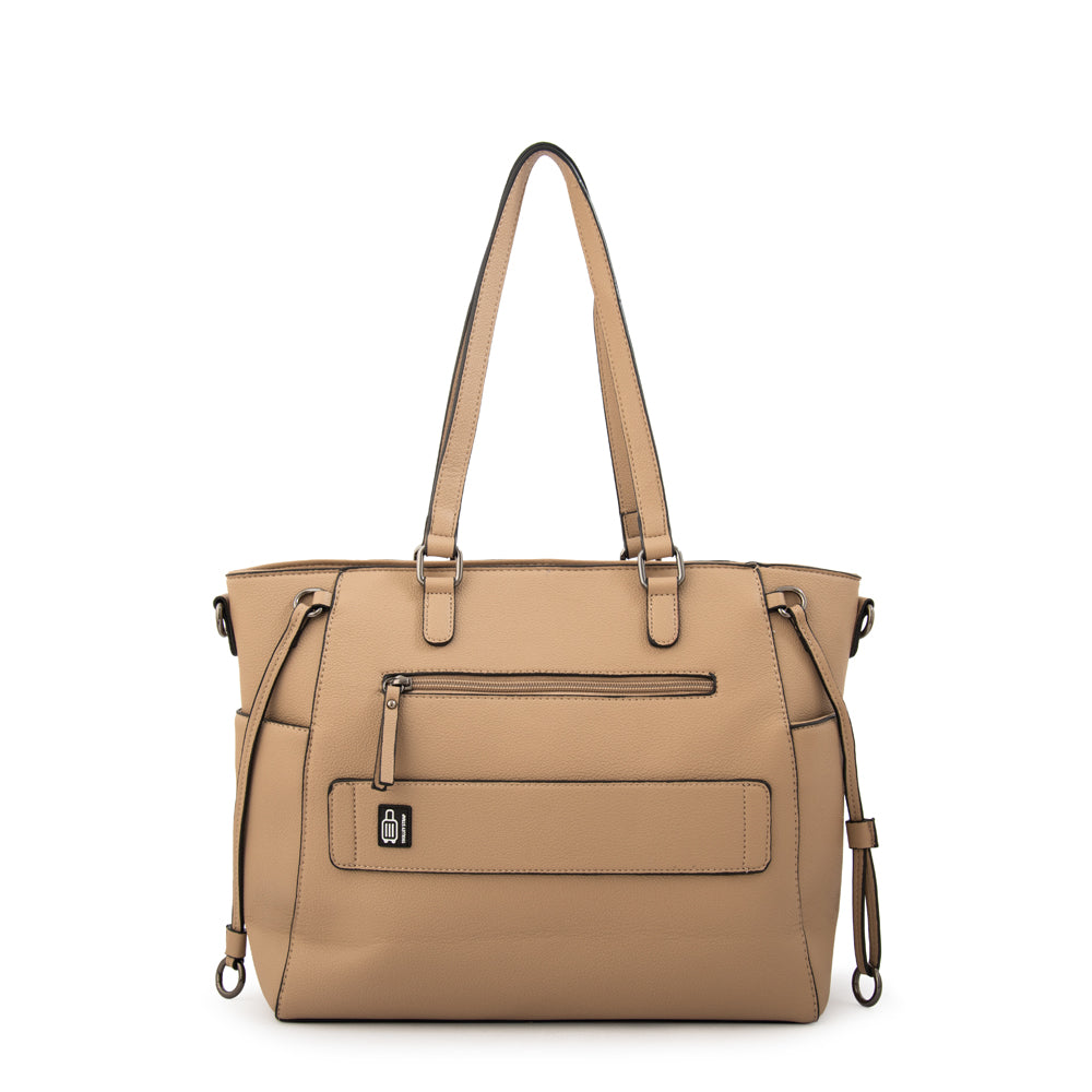 Cartera tote porta notebook romina grande beige oscuro